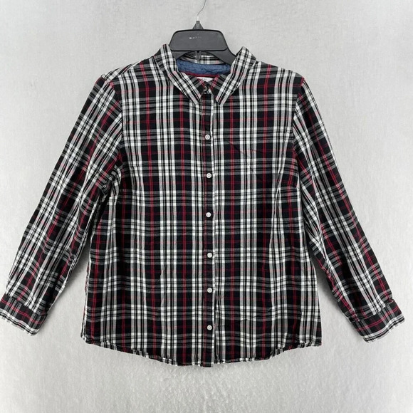 Charter Club Button-Up Shirt Women's Sz 16P Red Plaid Print Relaxed Fit Collared - Picture 1 of 10
